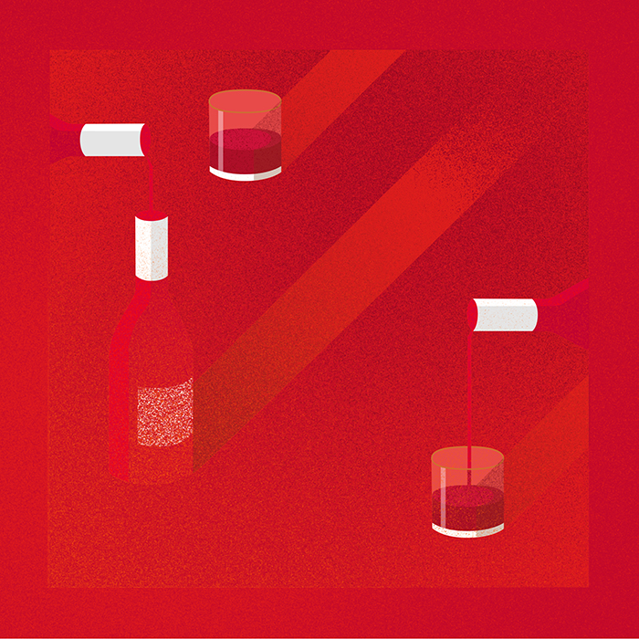 illustration du boudoir avec les bouteilles de vin rouge